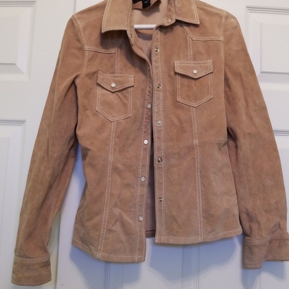 Bernardo Jackets & Blazers - Tan Suede Western-look Washable Suede Shirt Jacket